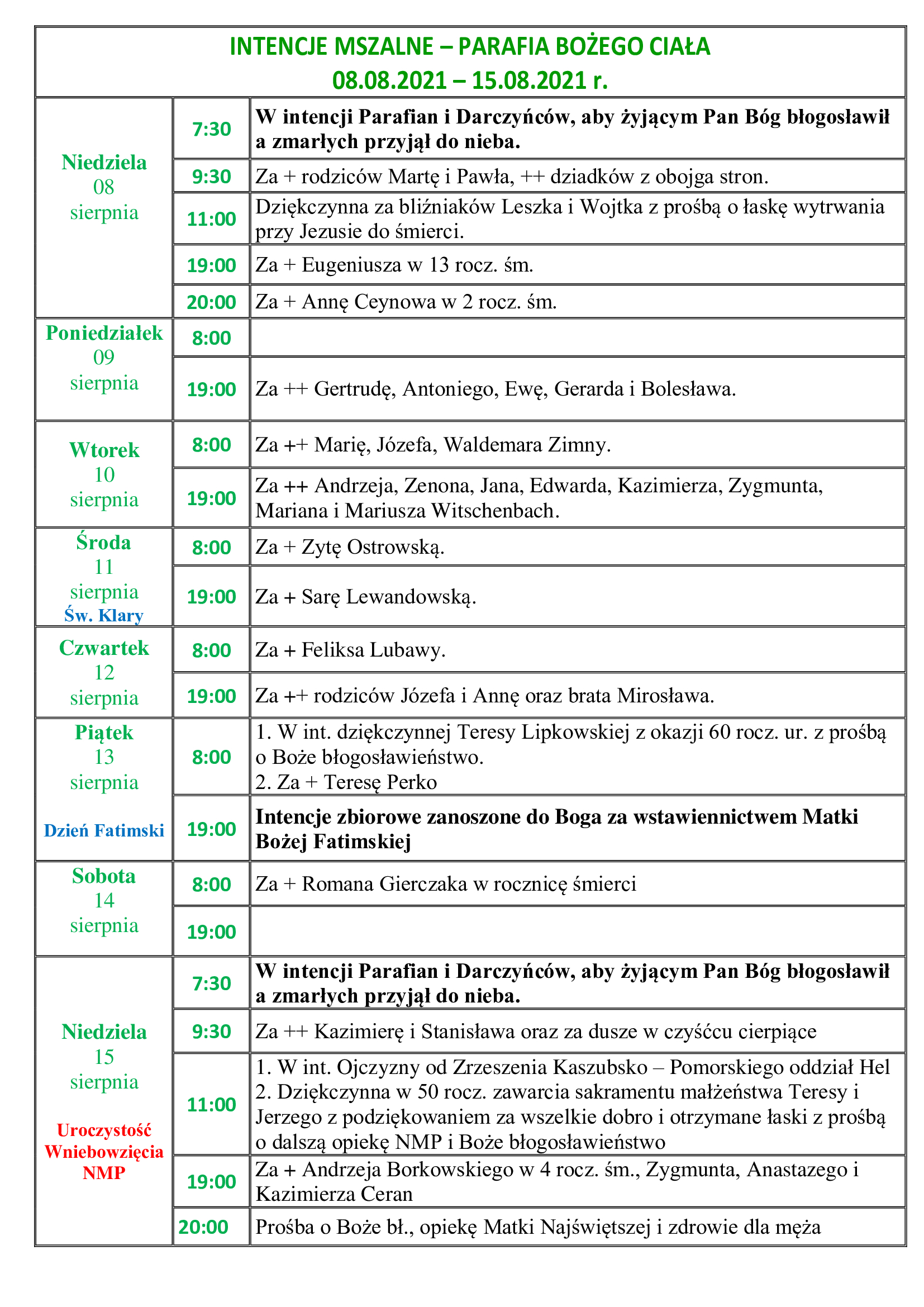 intencje-mszalne-19-niedziela-zwykla-08-08-15-08-2021-r