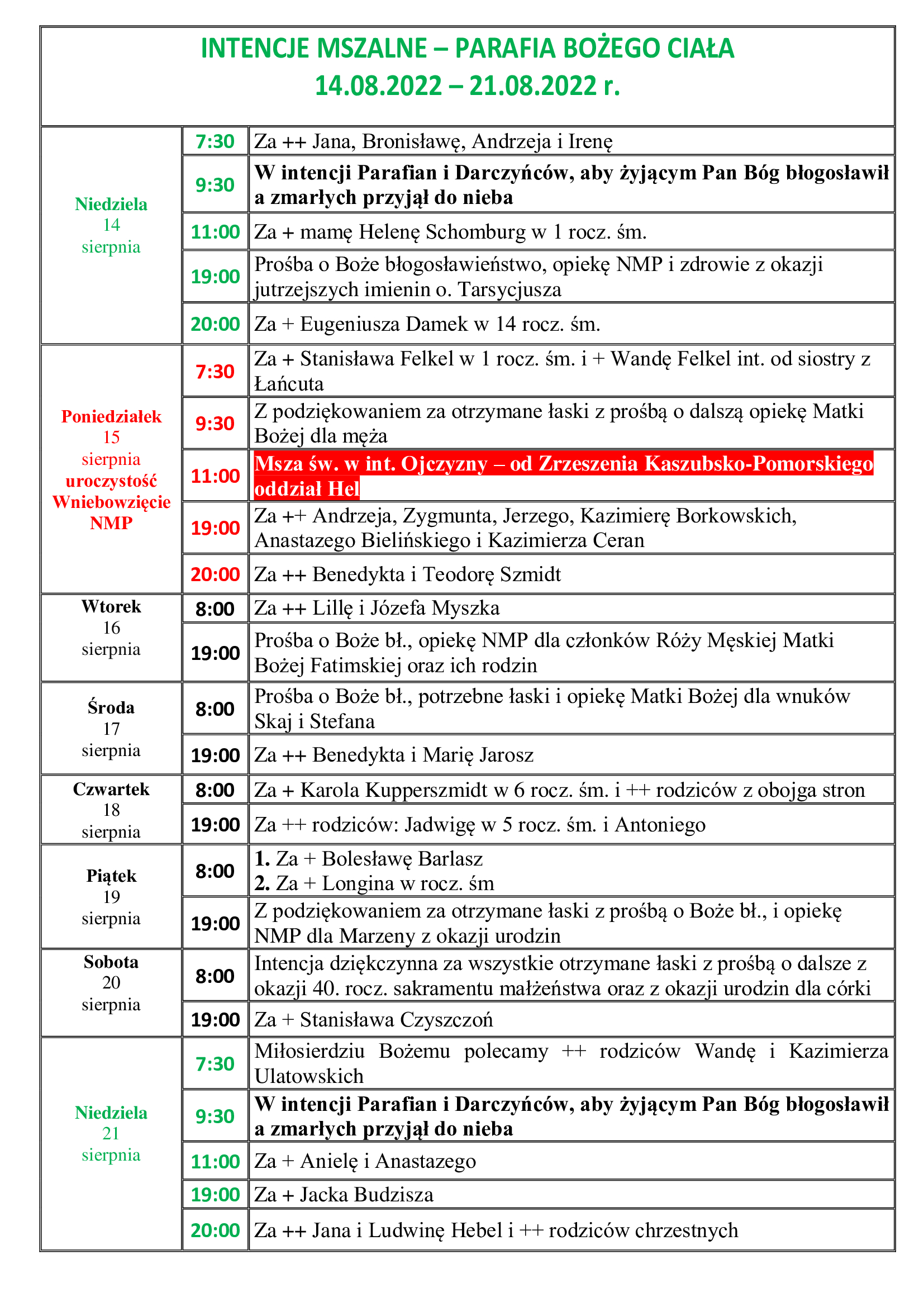 intencje-mszalne-xx-niedziela-zwykla-14-08-2022-21-08-2022-r